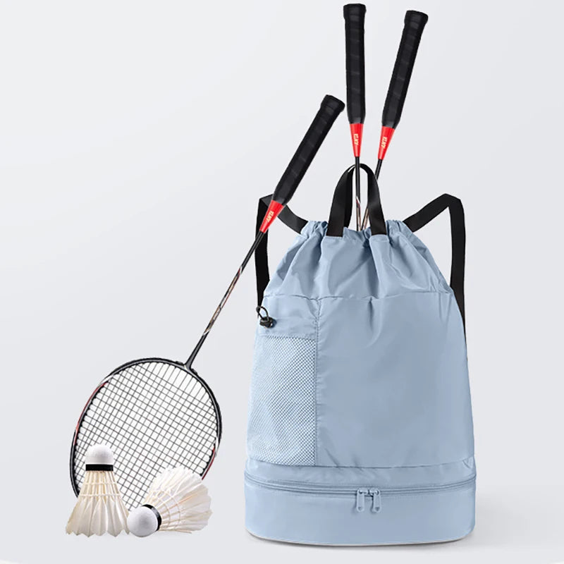 20-35l oxford mesh swim drawstring backpack with wet/dry and shoe pockets - product image