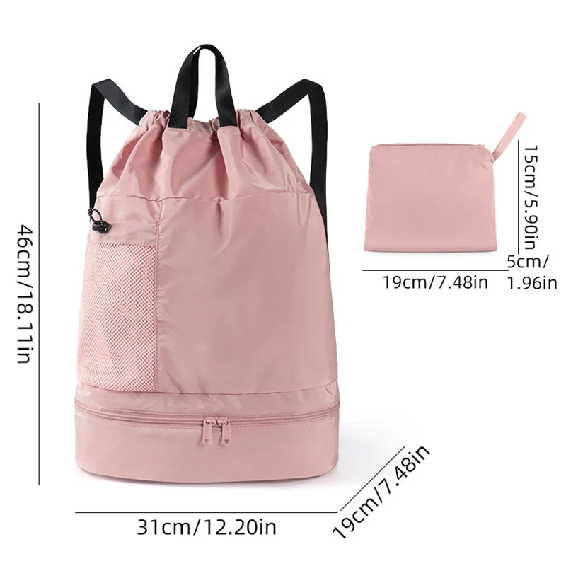 20-35l oxford mesh swim drawstring backpack with wet/dry and shoe pockets - product image