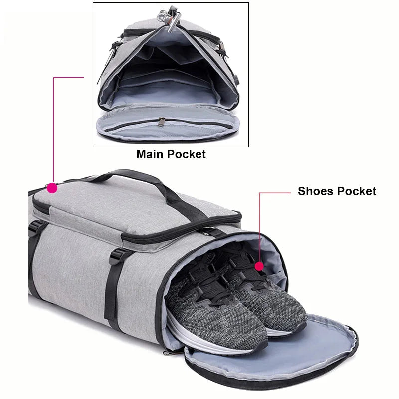 35l waterproof nylon anti-theft gym backpack with usb port and shoe pocket - product image