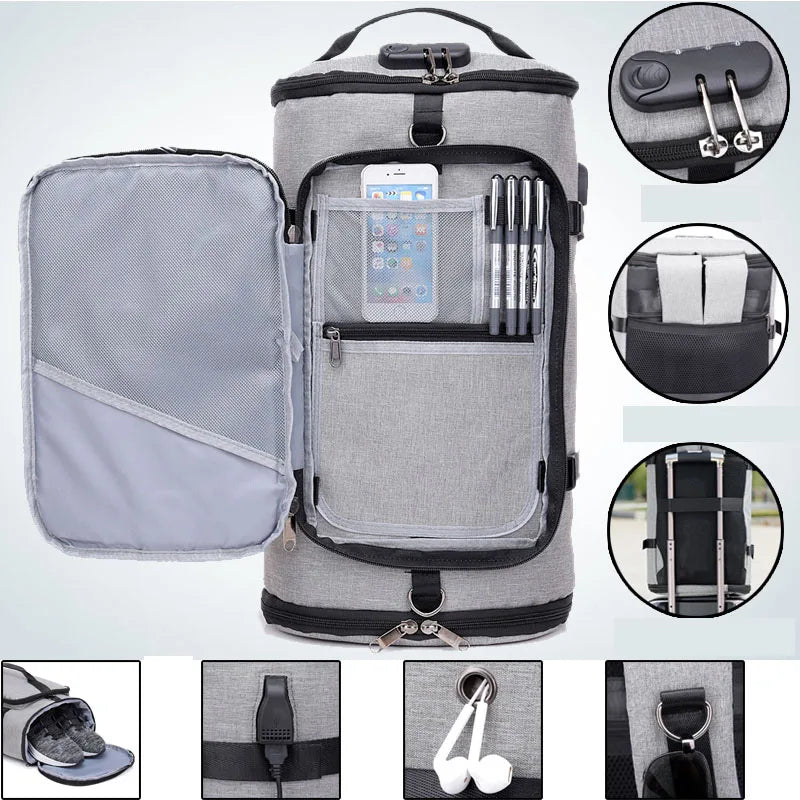 35l waterproof nylon anti-theft gym backpack with usb port and shoe pocket - product image