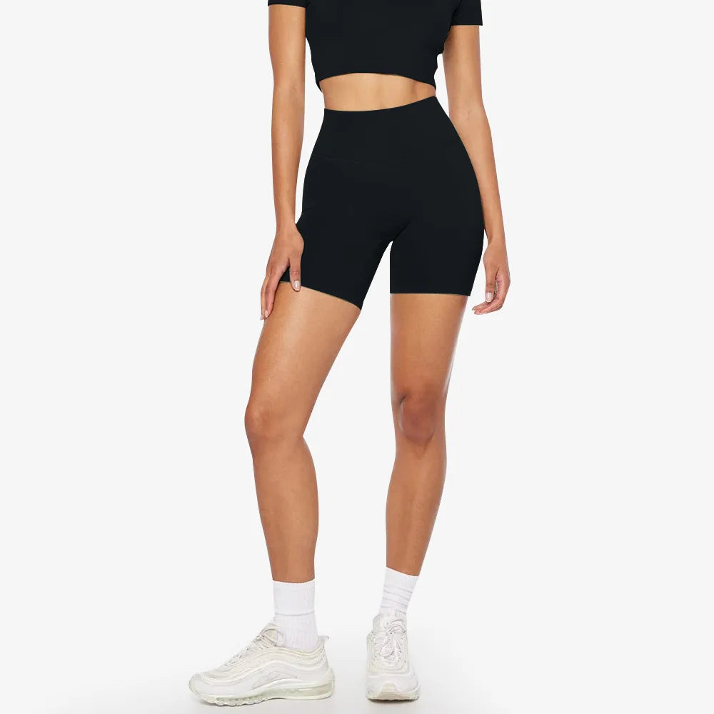 6" hi cloud sculpt peach high waist yoga shorts with hidden butt scrunch nylon spandex - product image