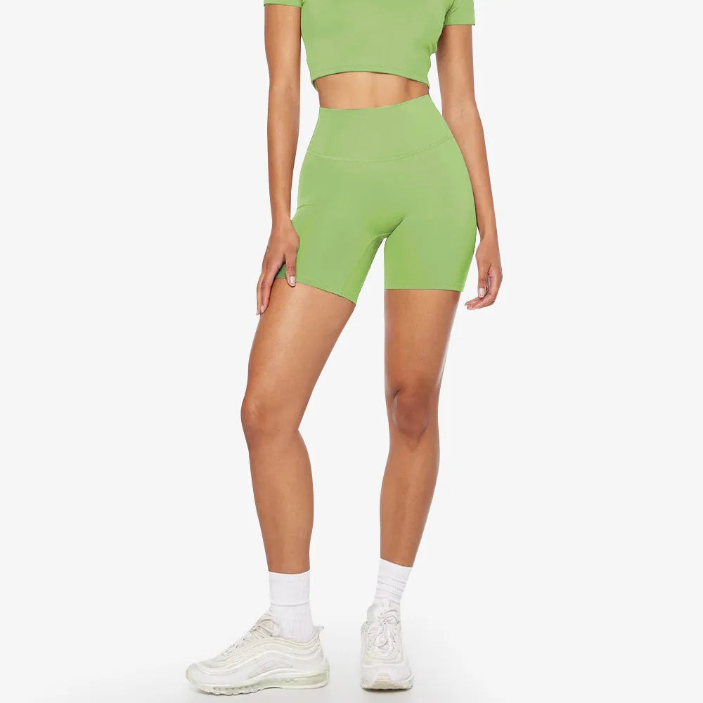 6" hi cloud sculpt peach high waist yoga shorts with hidden butt scrunch nylon spandex - product image