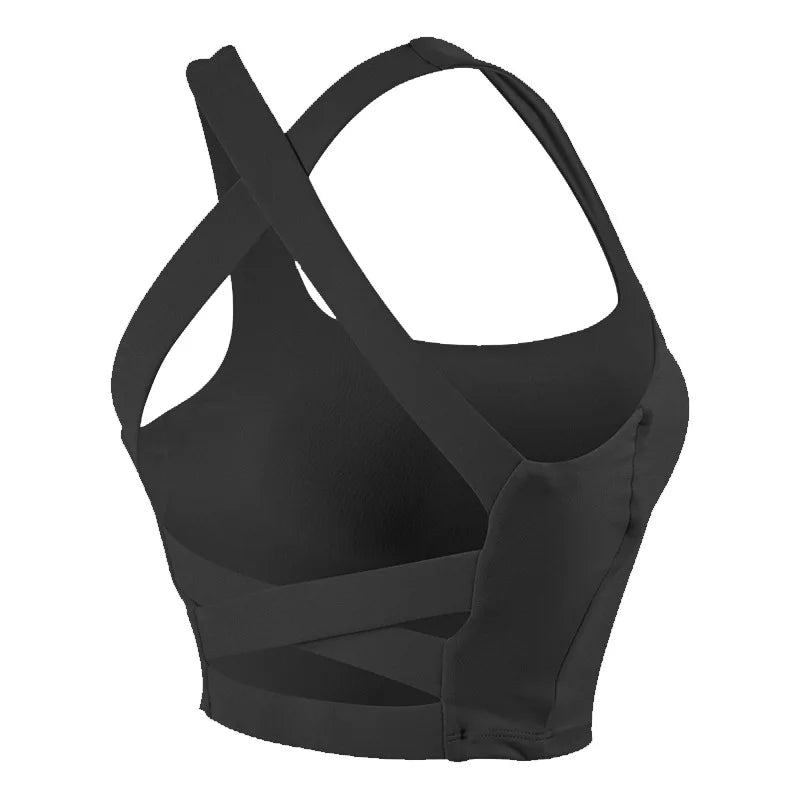 Anti-sweat nylon spandex knit cross strap padded sports bra in multiple sizes - product image