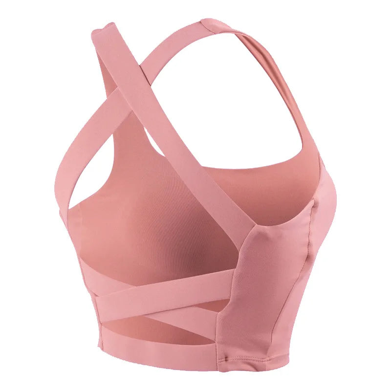 Anti-sweat nylon spandex knit cross strap padded sports bra in multiple sizes - product image