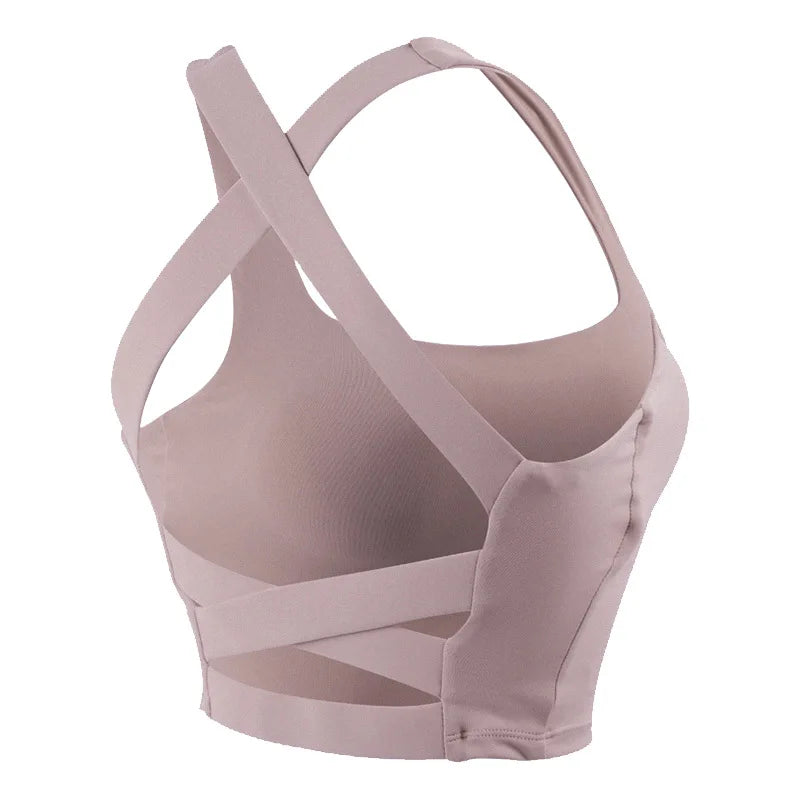 Anti-sweat nylon spandex knit cross strap padded sports bra in multiple sizes - product image