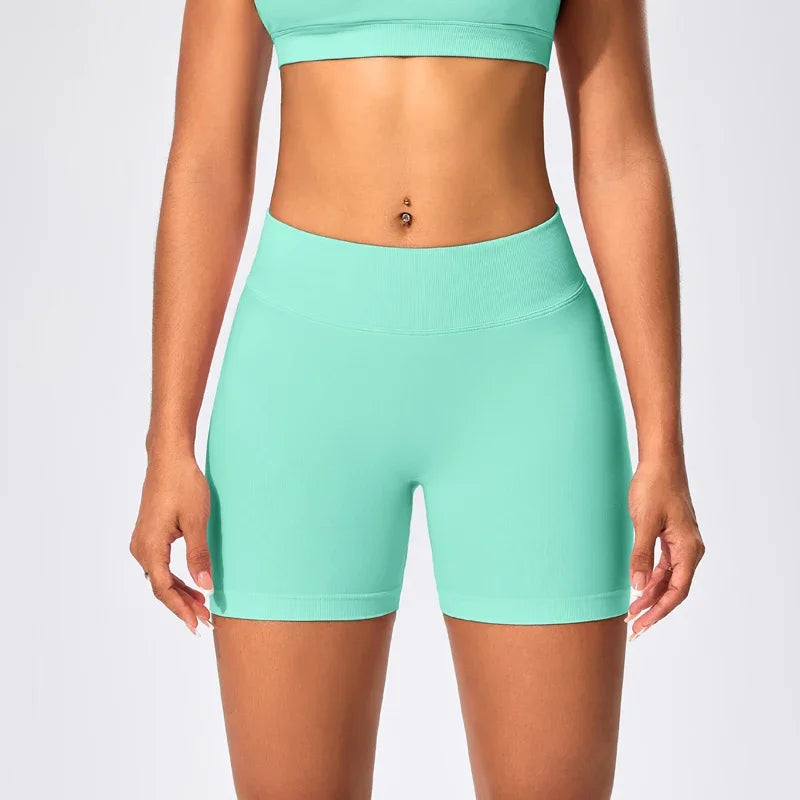 Anti-tear knit nylon high waist scrunch booty yoga shorts - product image