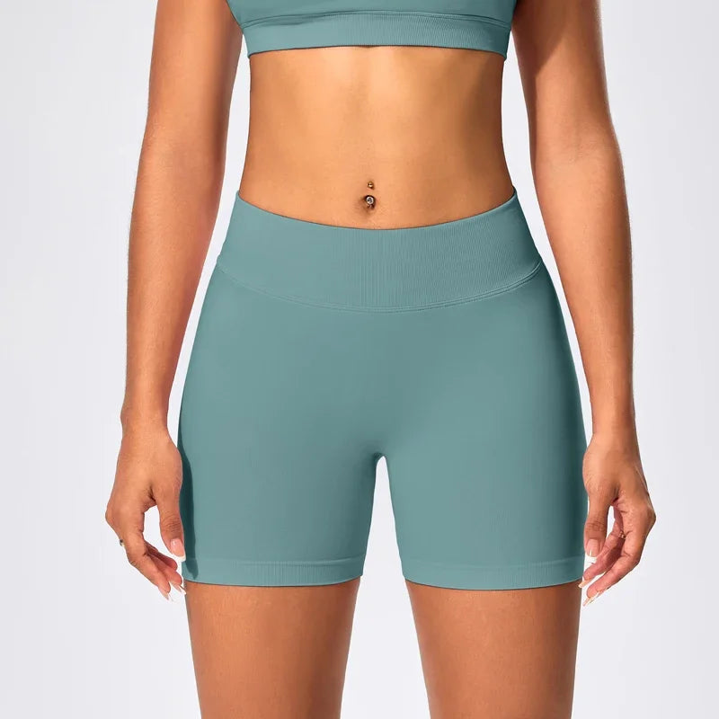 Anti-tear knit nylon high waist scrunch booty yoga shorts - product image