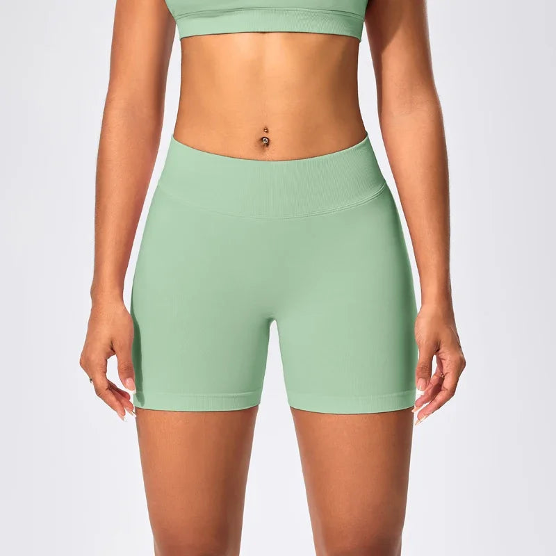Anti-tear knit nylon high waist scrunch booty yoga shorts - product image