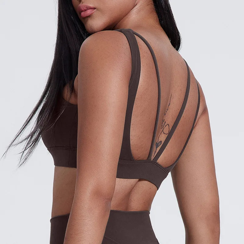 Basic padded nylon yoga sports bra tank top with back support - product image