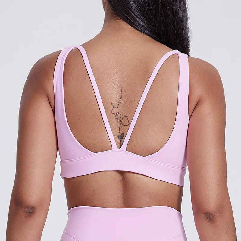 Basic padded nylon yoga sports bra tank top with back support - product image