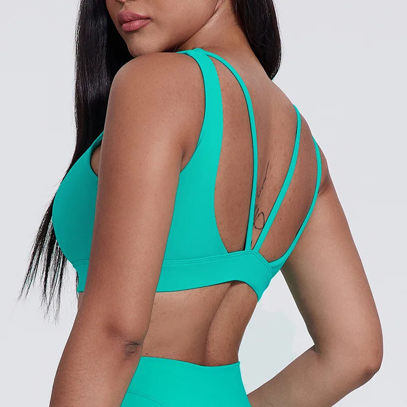 Basic padded nylon yoga sports bra tank top with back support - product image