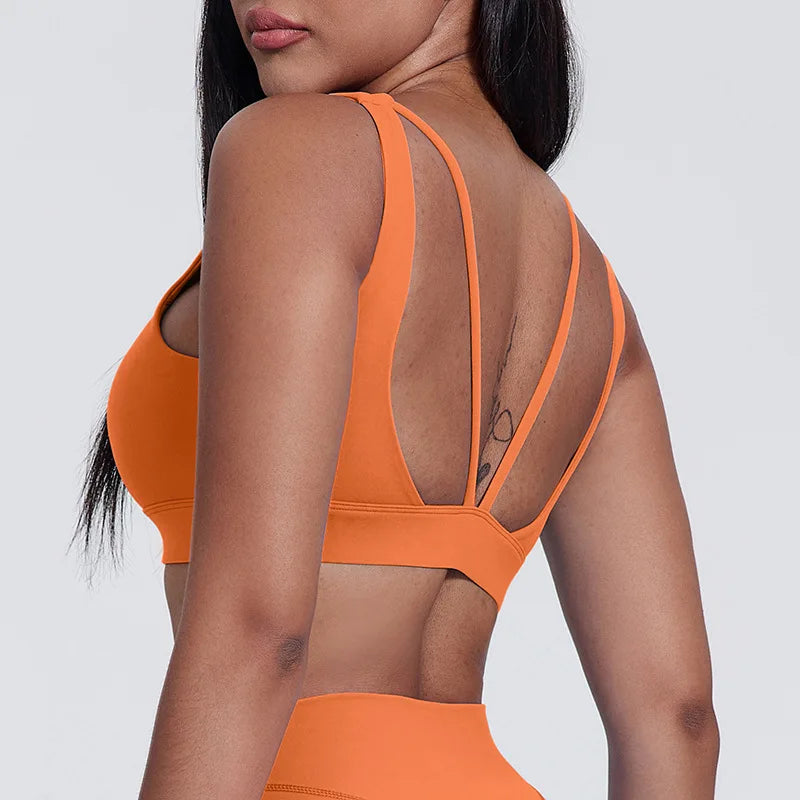 Basic padded nylon yoga sports bra tank top with back support - product image
