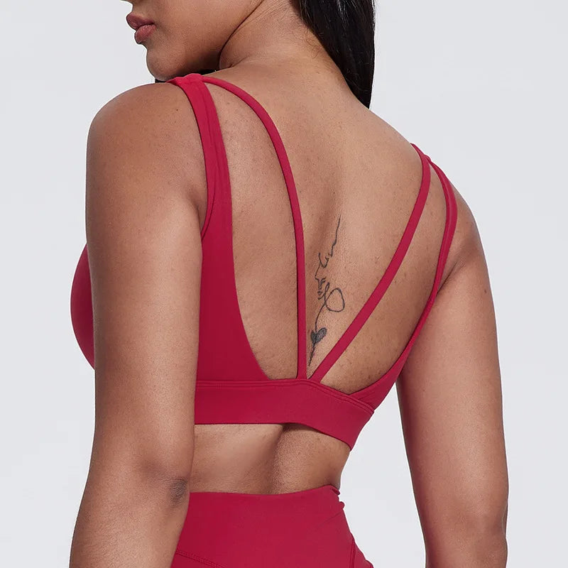 Basic padded nylon yoga sports bra tank top with back support - product image