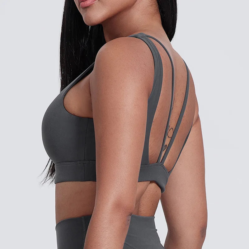 Basic padded nylon yoga sports bra tank top with back support - product image