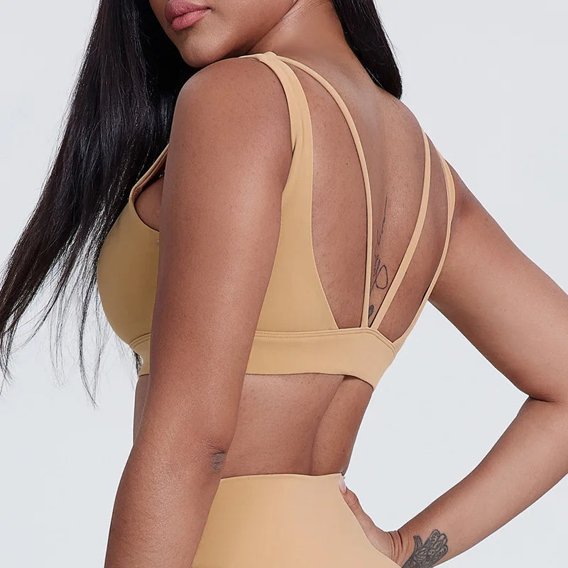Basic padded nylon yoga sports bra tank top with back support - product image