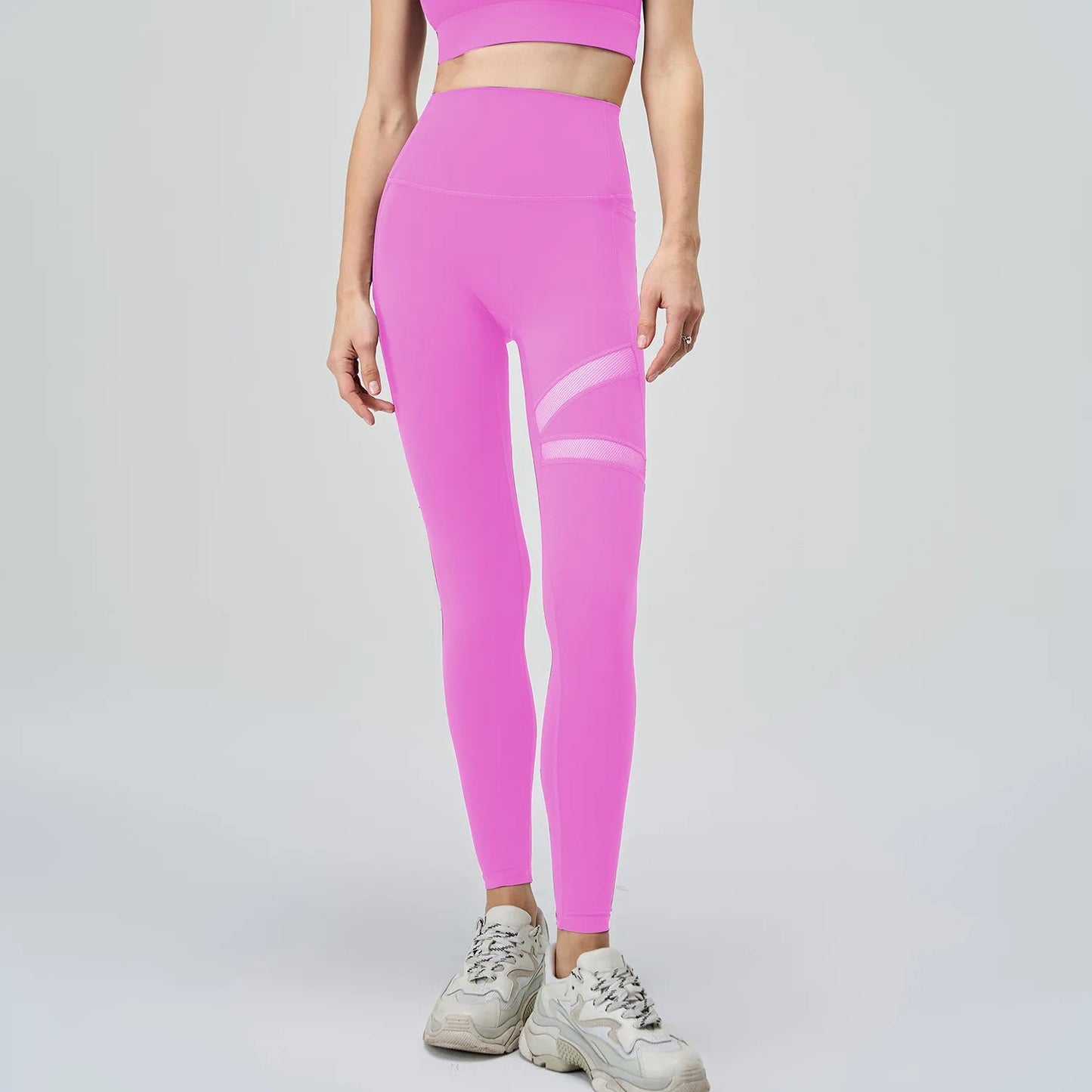 Breathable high waist nylon spandex yoga leggings with mesh patchwork - product image