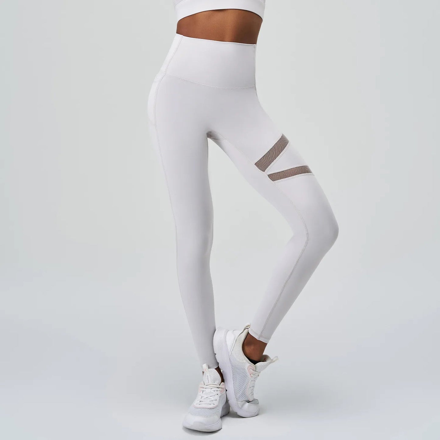 Breathable high waist nylon spandex yoga leggings with mesh patchwork - product image
