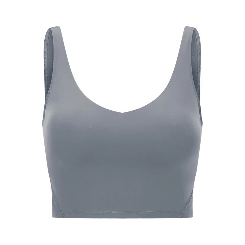 Classic v neck slim fit padded longline sports tank top breathable nylon spandex - product image