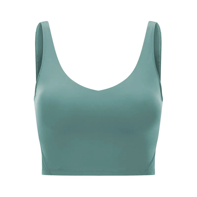 Classic v neck slim fit padded longline sports tank top breathable nylon spandex - product image