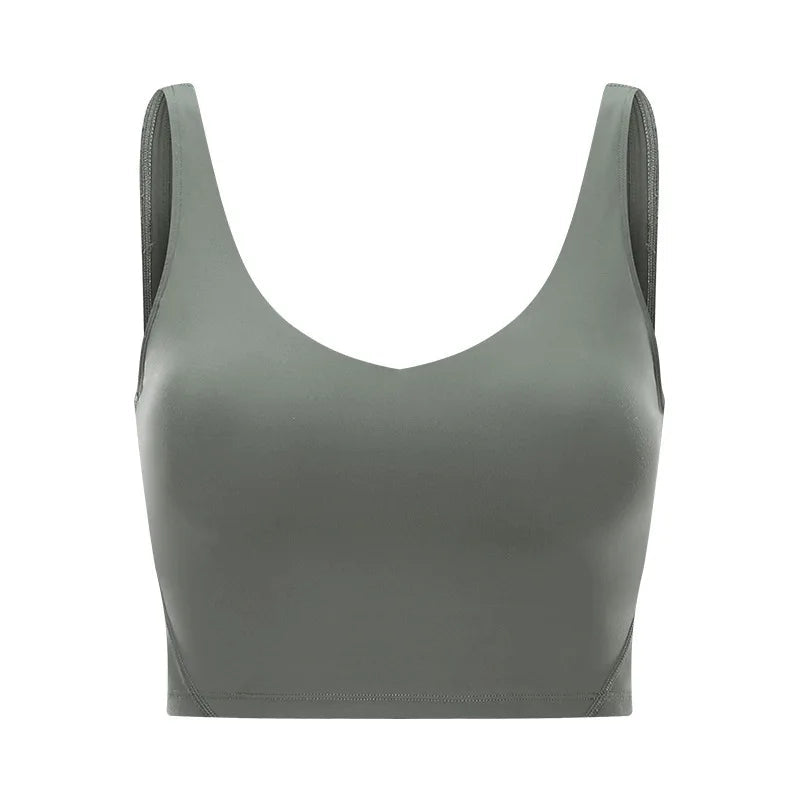 Classic v neck slim fit padded longline sports tank top breathable nylon spandex - product image