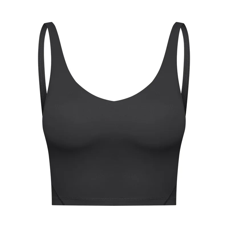 Classic v neck slim fit padded longline sports tank top breathable nylon spandex - product image
