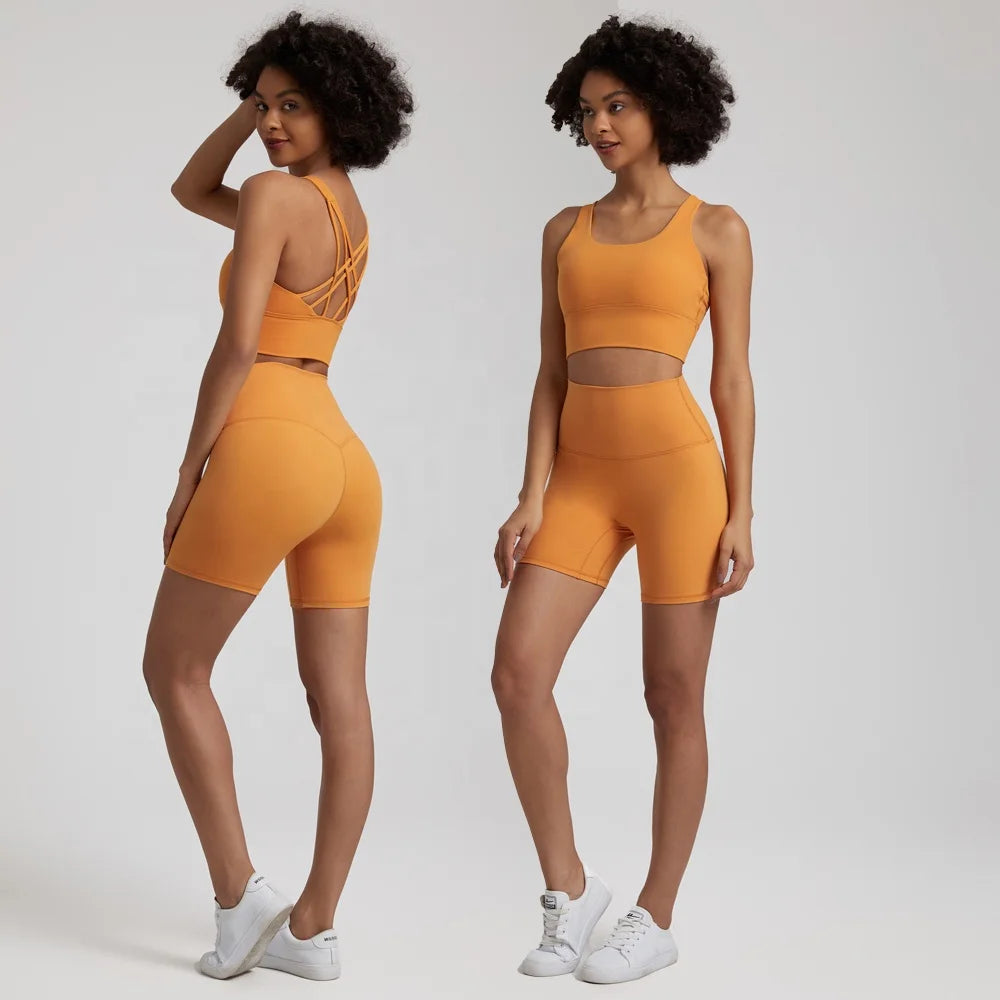 Crisscross back medium support removable cup nylon spandex knit sports bra - product image