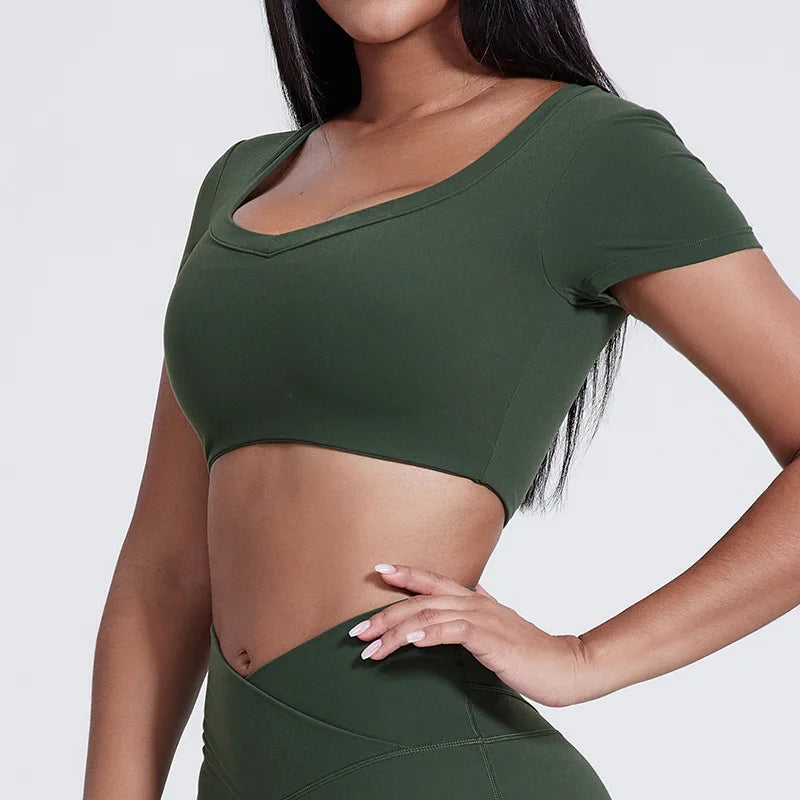 Double lined v neck short sleeve nylon slim fit t-shirt - product image