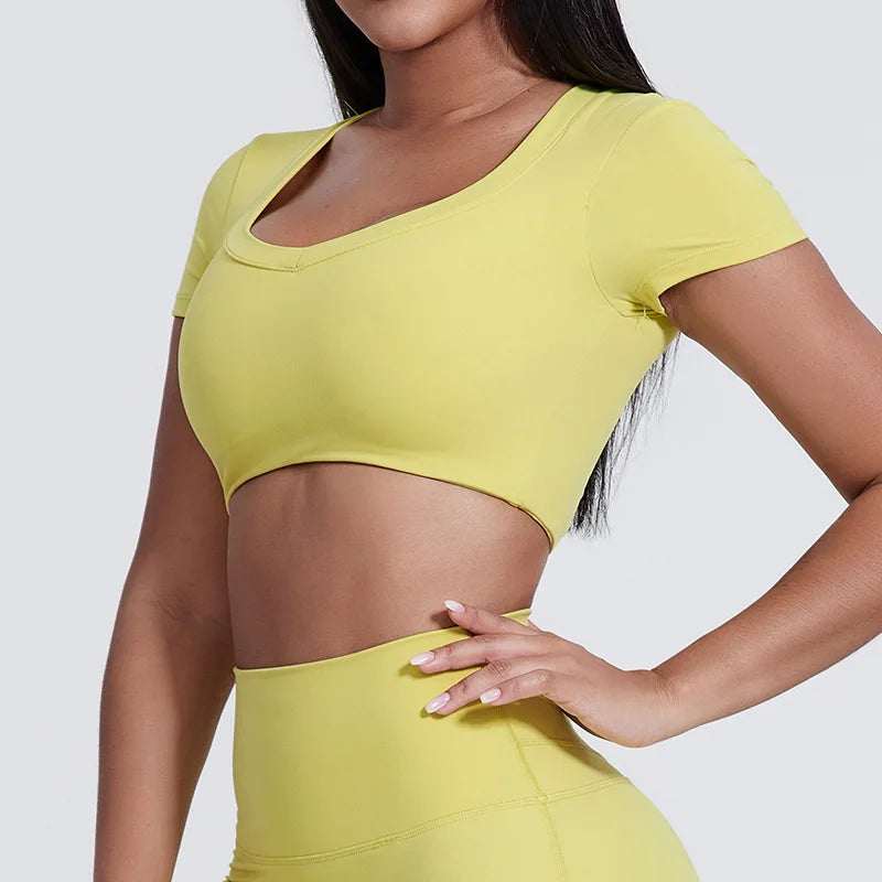 Double lined v neck short sleeve nylon slim fit t-shirt - product image