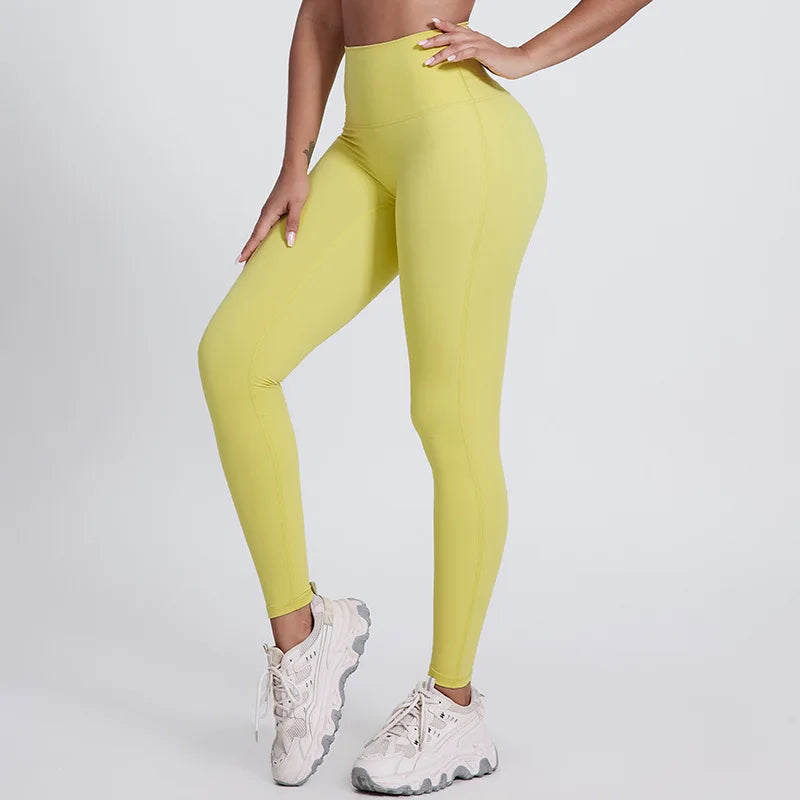 Elastic waist nylon spandex knit high waist plain yoga pants with no pocket - product image