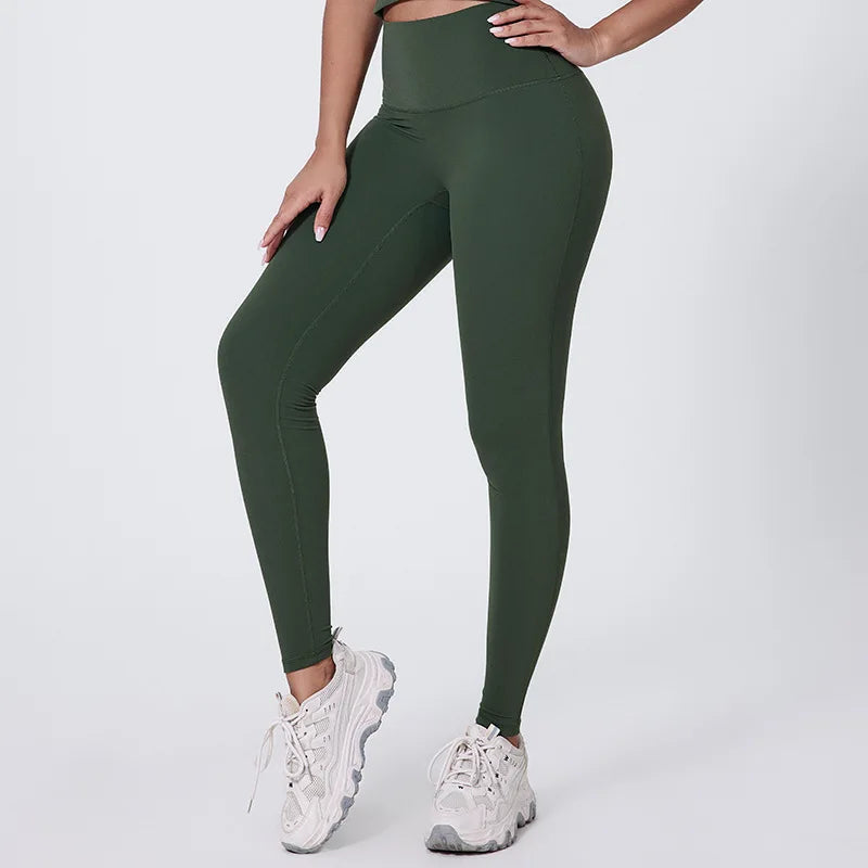 Elastic waist nylon spandex knit high waist plain yoga pants with no pocket - product image