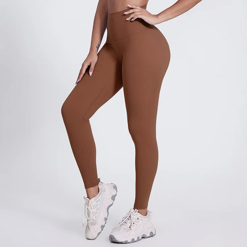 Elastic waist nylon spandex knit high waist plain yoga pants with no pocket - product image