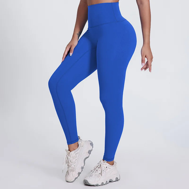Elastic waist nylon spandex knit high waist plain yoga pants with no pocket - product image