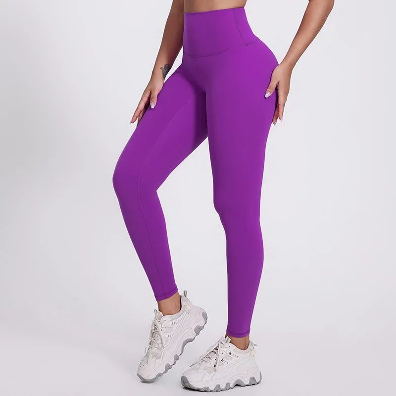 Elastic waist nylon spandex knit high waist plain yoga pants with no pocket - product image