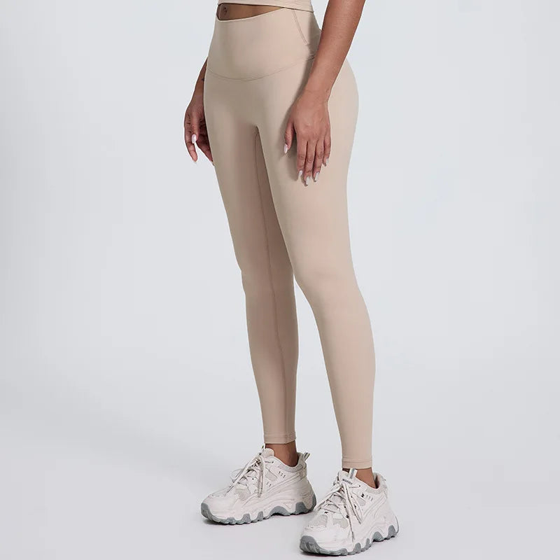 Elastic waist nylon spandex knit high waist plain yoga pants with no pocket - product image