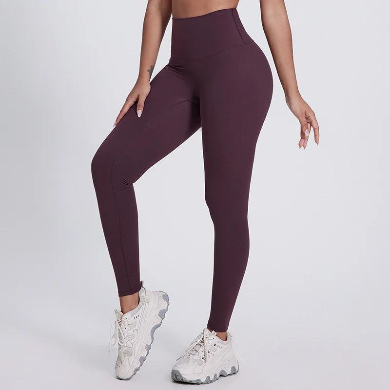Elastic waist nylon spandex knit high waist plain yoga pants with no pocket - product image