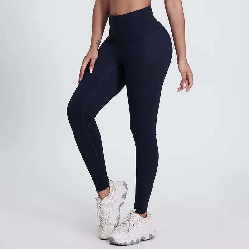 Elastic waist nylon spandex knit high waist plain yoga pants with no pocket - product image