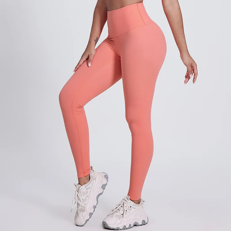 Elastic waist nylon spandex knit high waist plain yoga pants with no pocket - product image
