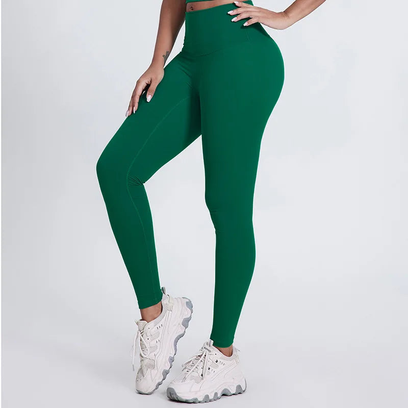 Elastic waist nylon spandex knit high waist plain yoga pants with no pocket - product image