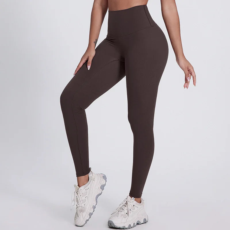 Elastic waist nylon spandex knit high waist plain yoga pants with no pocket - product image