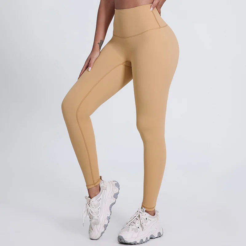 Elastic waist nylon spandex knit high waist plain yoga pants with no pocket - product image