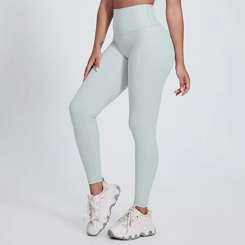 Elastic waist nylon spandex knit high waist plain yoga pants with no pocket - product image