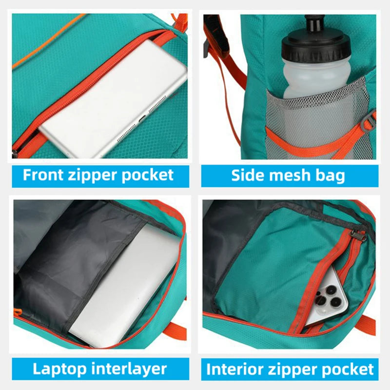 Foldable nylon softback backpack with large capacity and multi-layer storage - product image