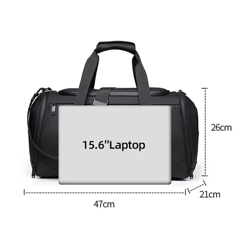 Gym duffel bag with shoe compartment, wet/dry separation and detachable shoulder strap - product image