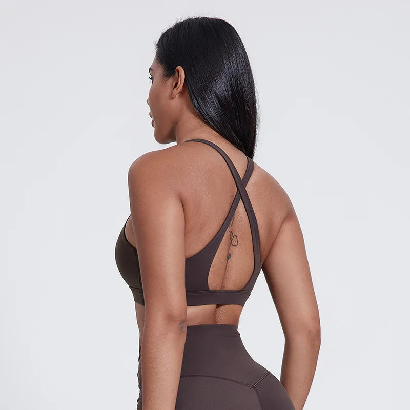 High neck push up nylon yoga training bra with back cross - product image
