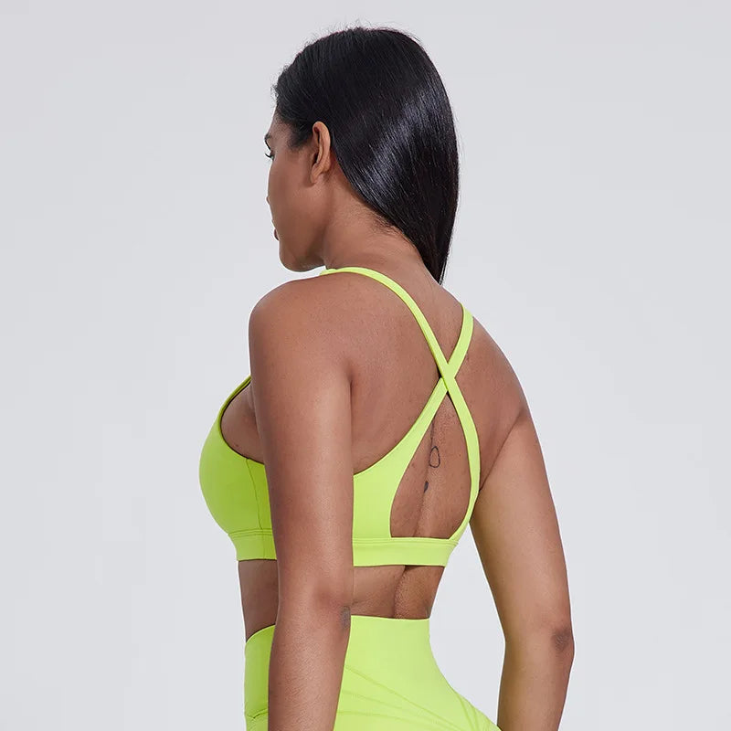 High neck push up nylon yoga training bra with back cross - product image
