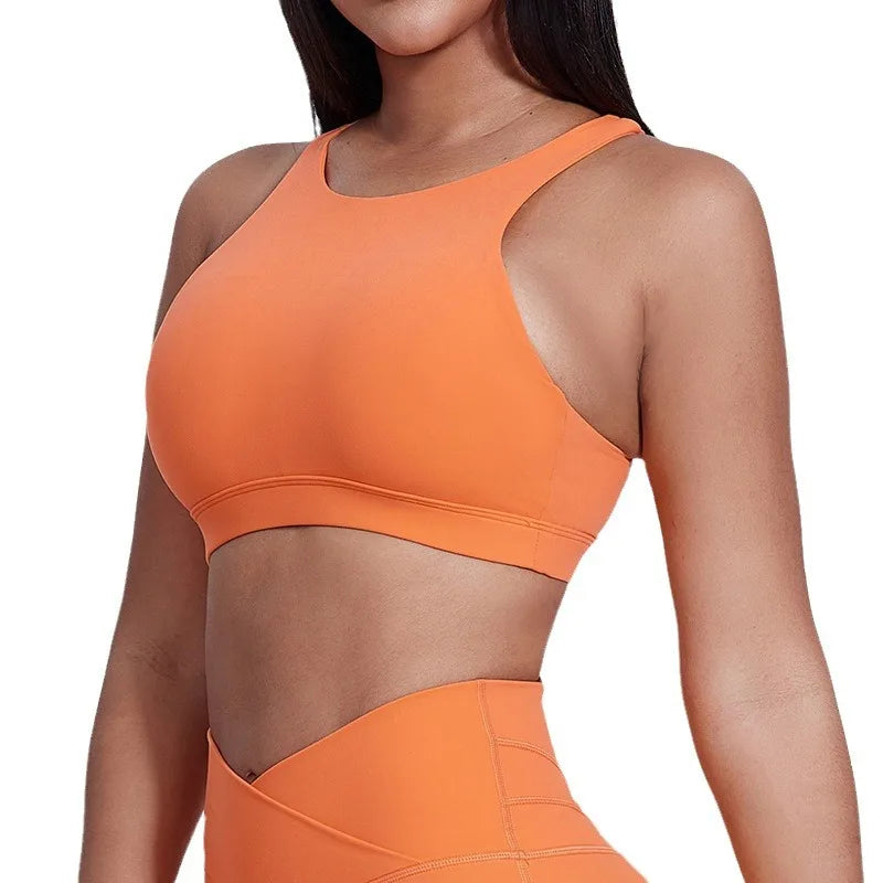 High neck push up nylon yoga training bra with back cross - product image