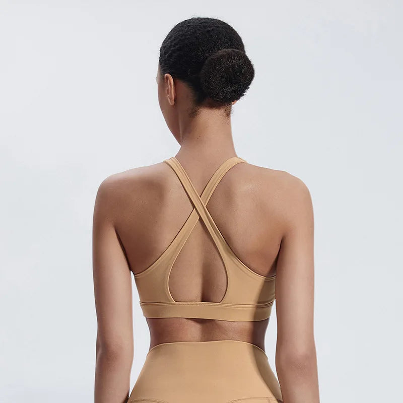 High neck push up nylon yoga training bra with back cross - product image