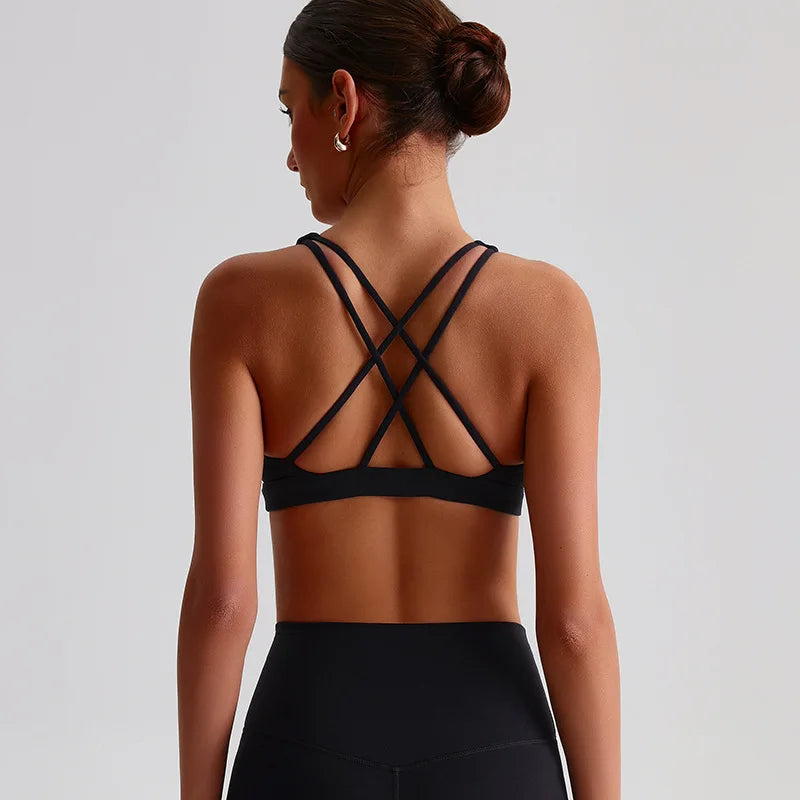 High neck yoga bras tops cross back athletic brassiere fitness gym sport bra - product image