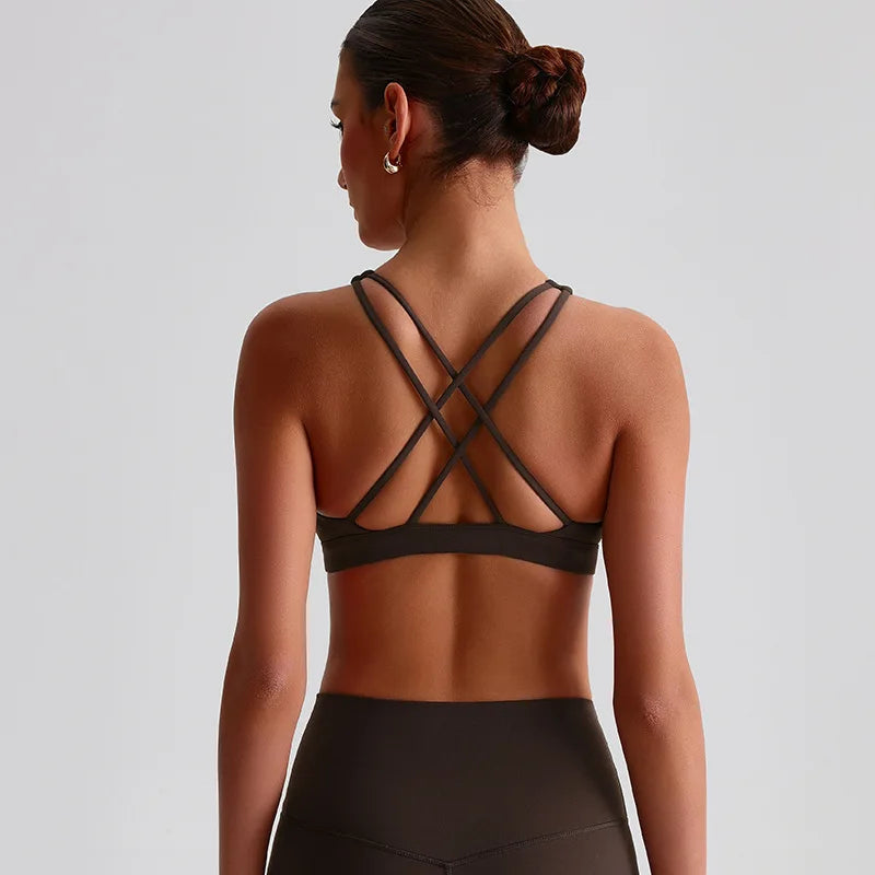 High neck yoga bras tops cross back athletic brassiere fitness gym sport bra - product image