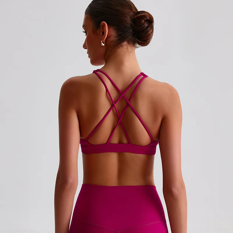 High neck yoga bras tops cross back athletic brassiere fitness gym sport bra - product image